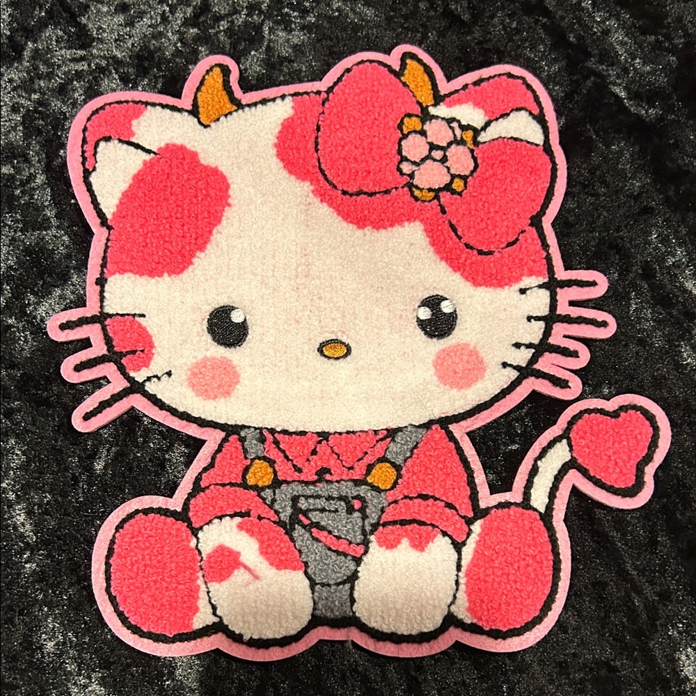 Extra Large Cute Hello Kitty In Cow Costume Iron-On Patch